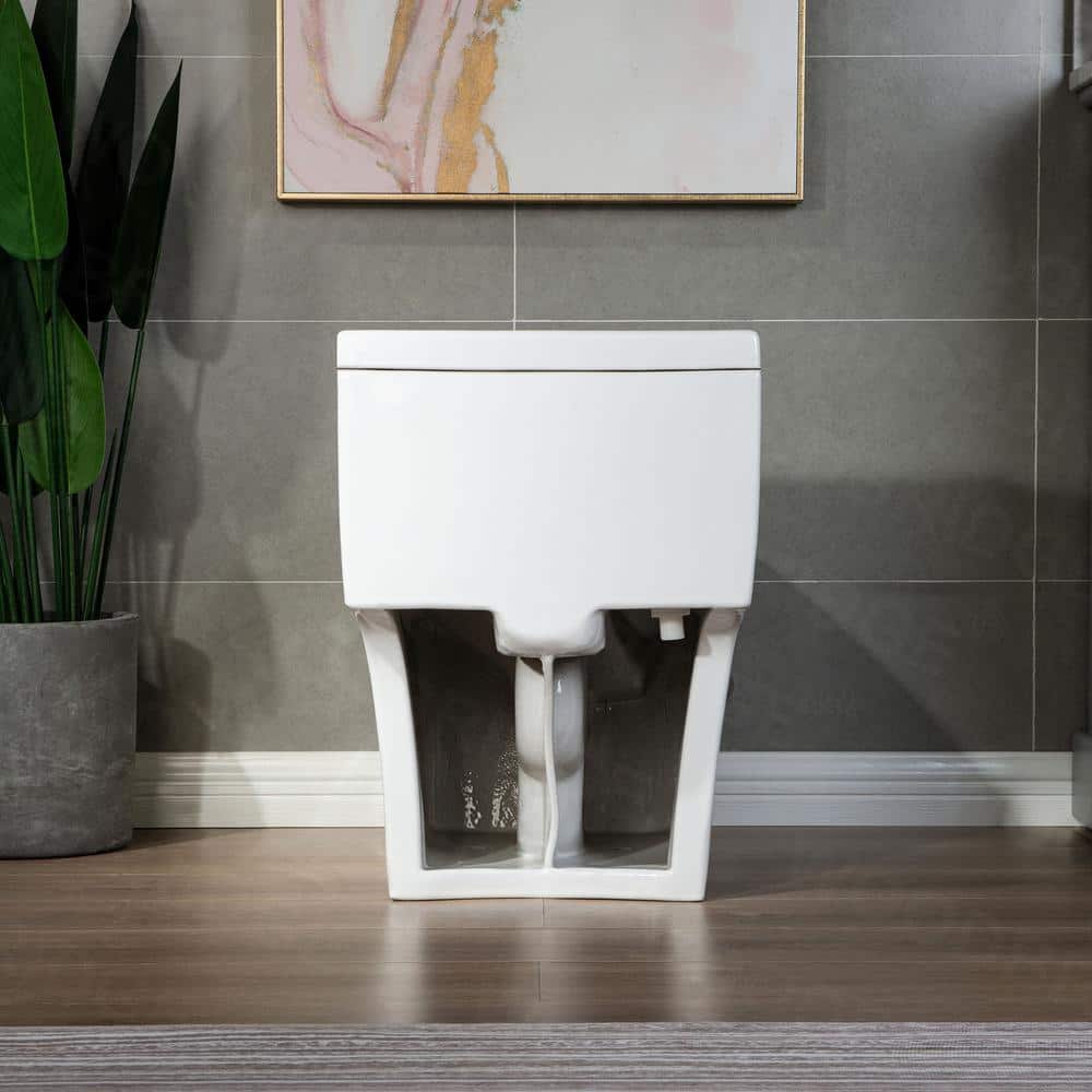 White Ceramic One-Piece Dual Flush Toilet with Chrome Button