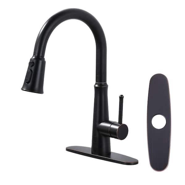 15.4 in Single Handle Pull-Down Kitchen Faucet, 3-Mode Sprayer with 360° Swivel Spout, Oil Rubbed Bronze