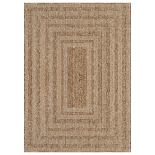 Geometric Sand/Natural Easy-Care Jute-Style Indoor/Outdoor Flat Woven Area Rug 7 ft. 10 in. x 10 ft. Sand