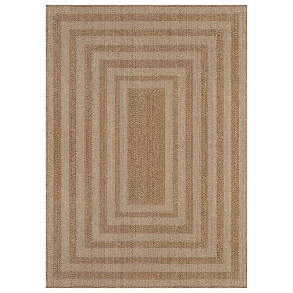 Geometric Sand/Natural Easy-Care Jute-Style Indoor/Outdoor Flat Woven Area Rug 9 ft. x 12 ft. Sand