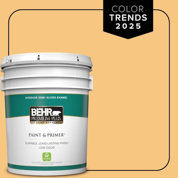 BEHR PREMIUM PLUS 5 gal. #PPU6-07 Jackfruit Semi-Gloss Enamel Low Odor Interior Paint & Primer