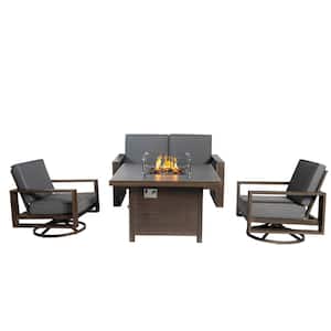 Aluminum Patio Conversation with Gray Cushions, 41.34 in. Fire Pit Table Sofa Set - 2-Swivel plus Loveseat