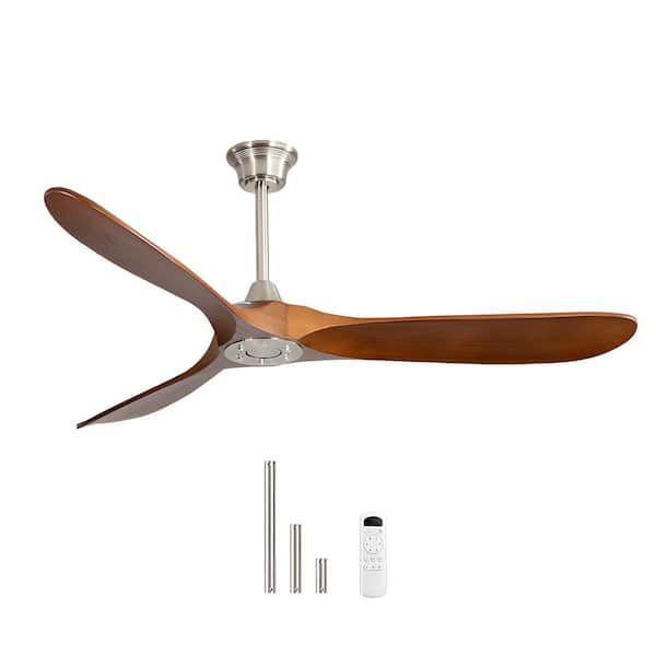 60 in. Indoor/Outdoor Modern Solid Wood Nickel Ceiling Fan with Remote Control and DC Reversible Motor
