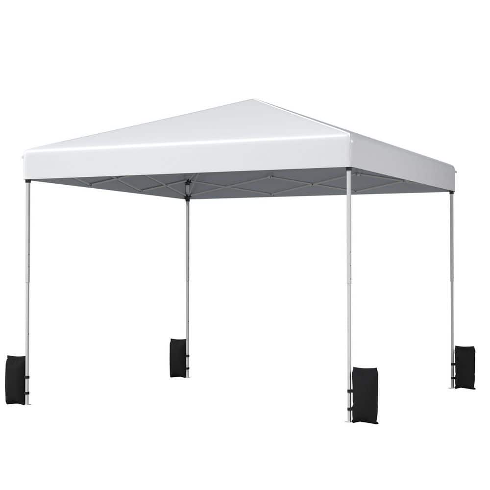 10 ft. x 10 ft. Outdoor White Pop Up Canopy, Instant Portable Tent with Whe