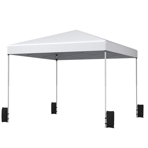 Unbranded 10 ft. x 10 ft. Outdoor White Pop Up Canopy, Instant Portable Tent with Wheeled Roller Bag, Sandbags, Adjustable Height