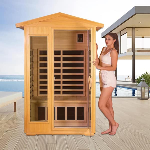 Spygo Moray 1-2 Person Outdoor Basswood Infrared Sauna with 8 Far-infrared Carbon Crystal Heaters and Chromotherapy