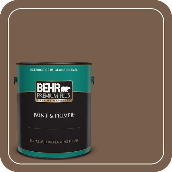 BEHR PREMIUM PLUS 1 gal. #250F-7 Melted Chocolate Semi-Gloss Enamel Exterior Paint & Primer