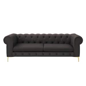 Raeleigh Collection 33.5 in. Wide Flared Arms Faux Leather Upholstery Traditional Straight 3-Seat Tufted Sofa in Brown