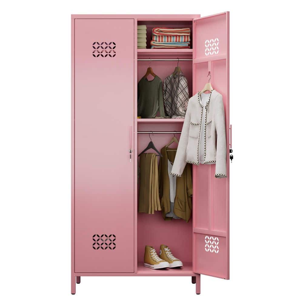 アンティークルーバー ピンク Hephastu 33 in. W x 71 in. H x 20 in. D Pink Metal Freestanding