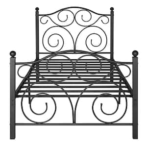 Twin Size Bed Frame Support with Headboard and Footboard, No Box Spring Need Metal Platform Bed, Black, 39" W