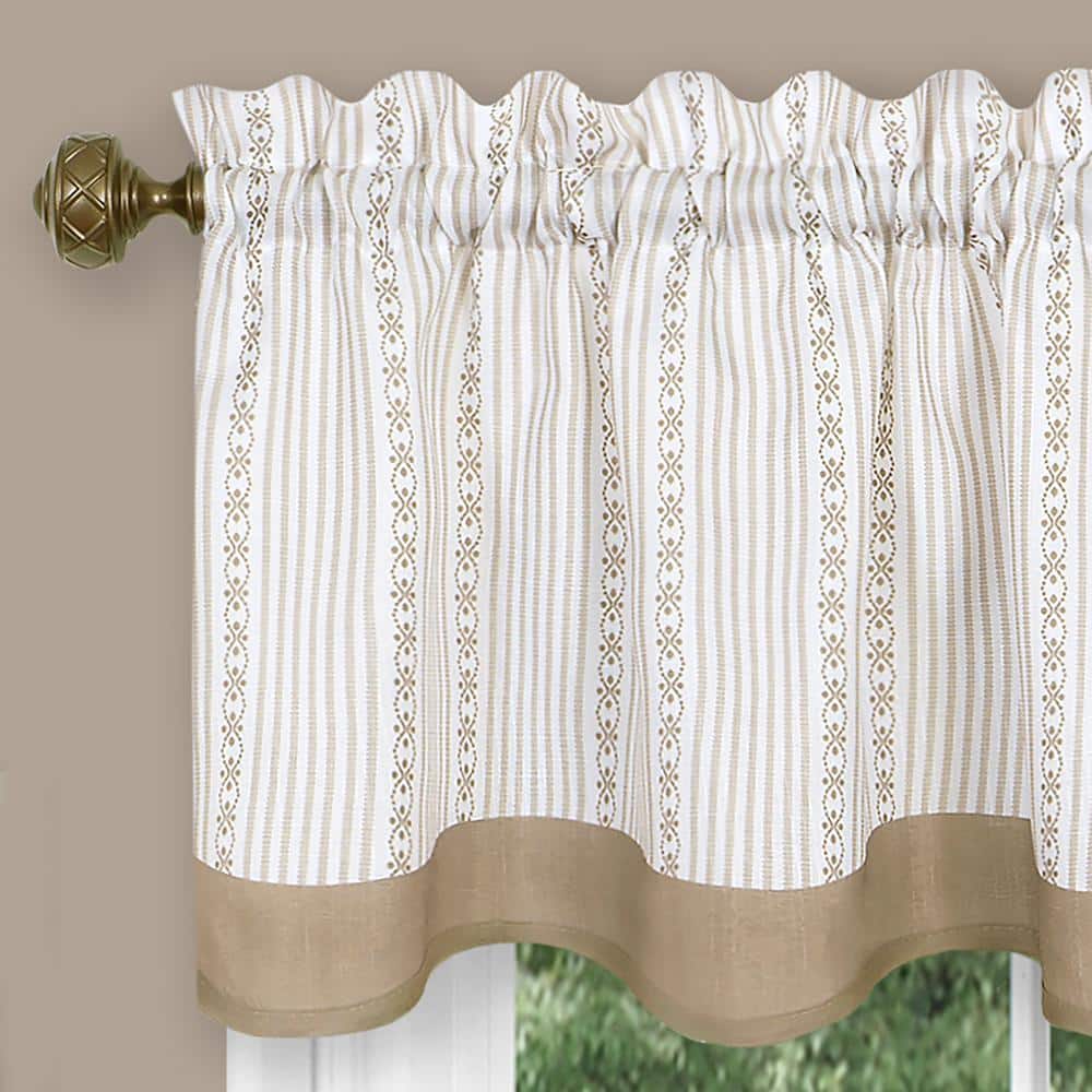 Taupe and Gray Pinstripe Polyester Rod Pocket Valance