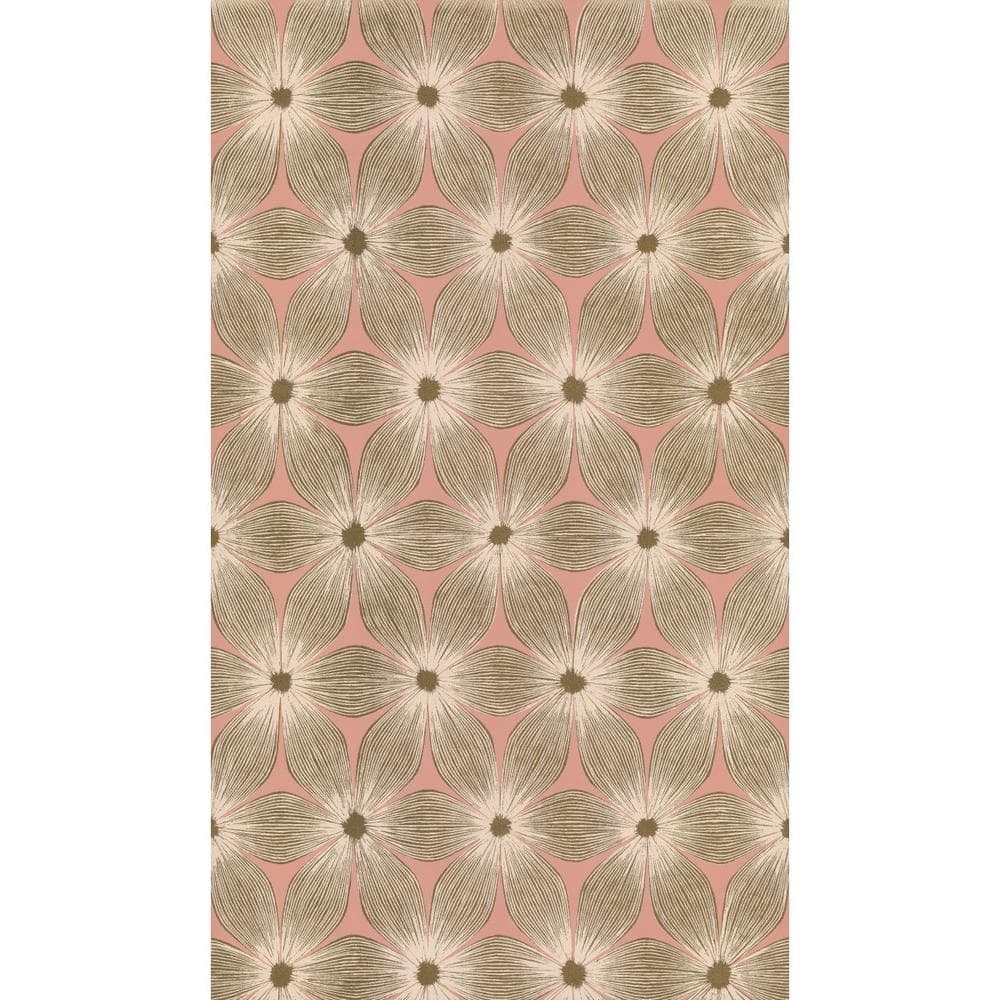 Coral and Gold Floral Vinyl-Coated Wallpaper, 21" x 33'