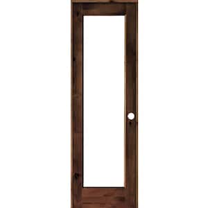 28 in. x 96 in. Rustic Knotty Alder Left-Hand Full-Lite Clear Glass Red Mahogany Stain Wood Single Prehung Interior Door