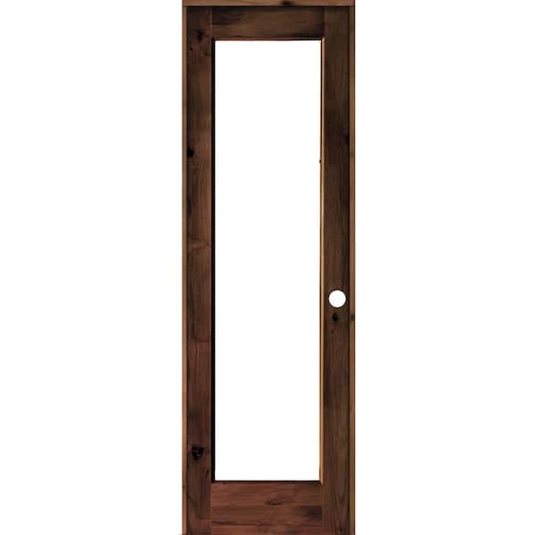 Krosswood Doors 30 in. x 96 in. Rustic Knotty Alder Left-Hand Full-Lite Clear Glass Red Mahogany Stain Wood Single Prehung Interior Door