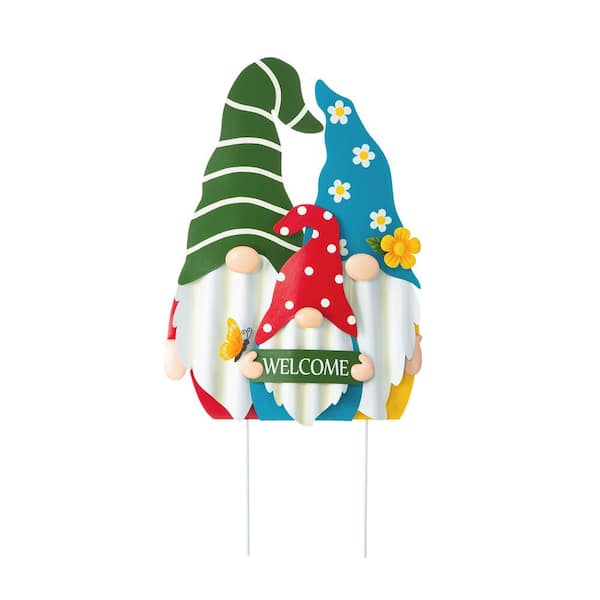 Glitzhome 30.25 in. H Metal Gnome Family Garden Stakes (KD)
