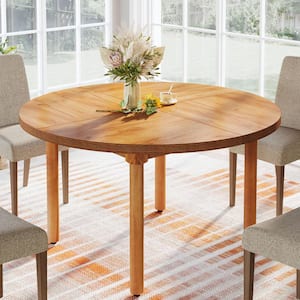 Halseey Brown Wood 47 in. 4 Legs Round Dining Table For 4 Kitchen Large Dinner Table Kitchen Dining Room Furniture