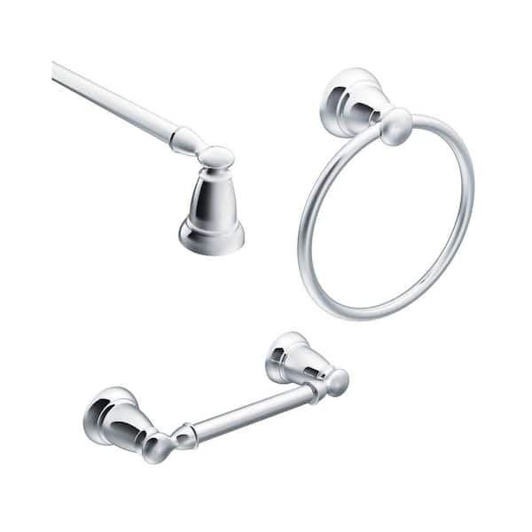 MOEN Banbury 3-Piece Bath Hardware Set with 18 in. Towel Bar, Paper Holder, and Towel Ring in Chrome