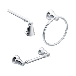 Banbury 3-Piece Bath Hardware Set with 24 in. Towel Bar, Paper Holder, and Towel Ring in Chrome