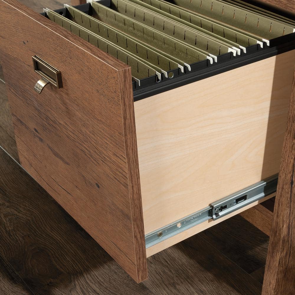 Vintage Oak L-Shaped Computer Desk with Drawer and Filing Cabinet