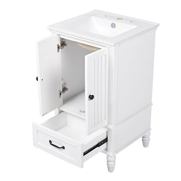 20 in. W Single Sink White Color Bath Vanity with White Ceramic Top, Two Doors and A Drawer