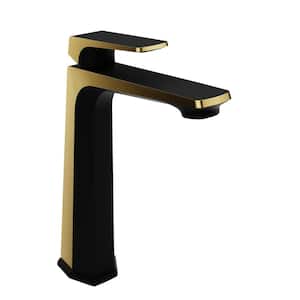 Single-Handle Single-Hole Bathroom Vessel Sink Faucet with Pop-Up Drain in Matte Black and Brushed Gold
