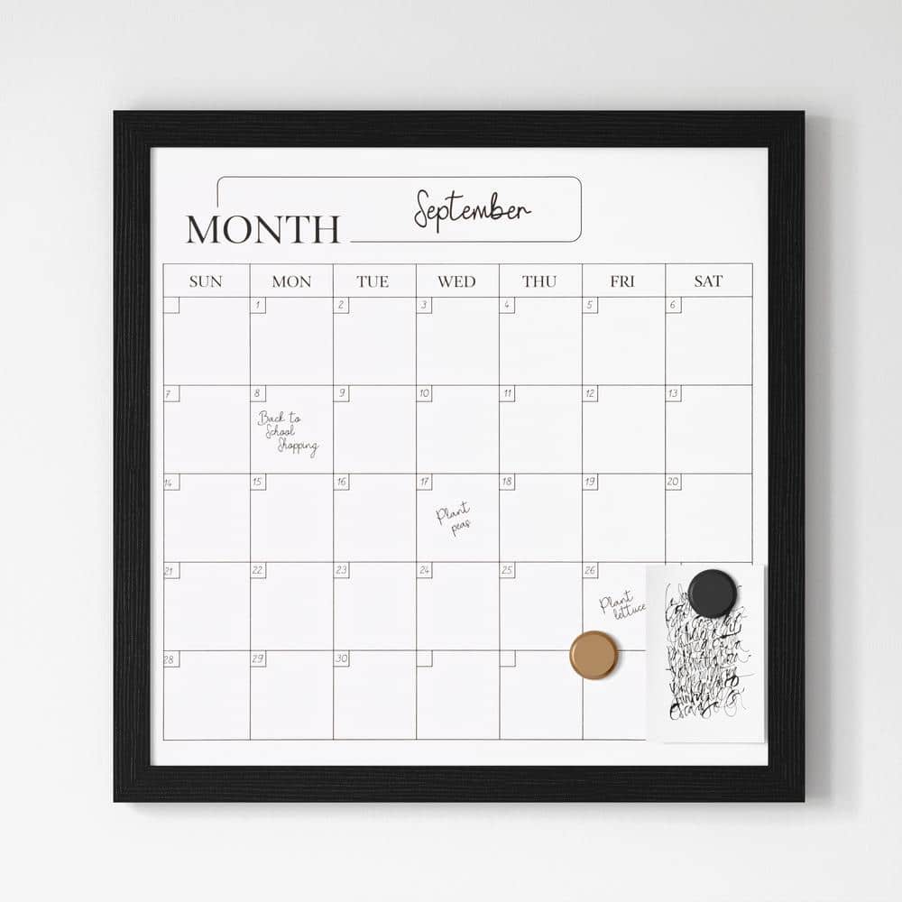 Black Woodgrain Magnetic Monthly Dry Erase Calendar with Marker and Magnets