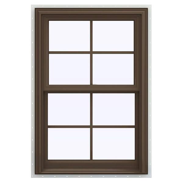 JELD-WEN 27.5 in. x 47.5 in. V-2500 Series Brown Painted Vinyl Double Hung Window with Colonial Grids/Grilles