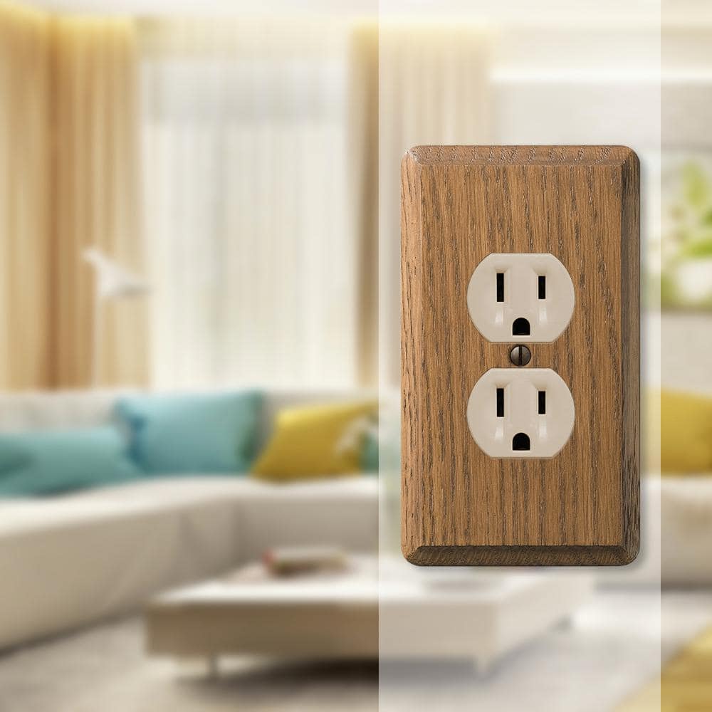 Amerelle Medium Oak 1-Gang Duplex Wood Wall Plate