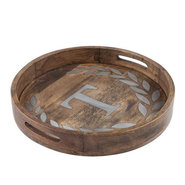 GG COLLECTION 31 in. Round Mango Wood Serving Tray "T"