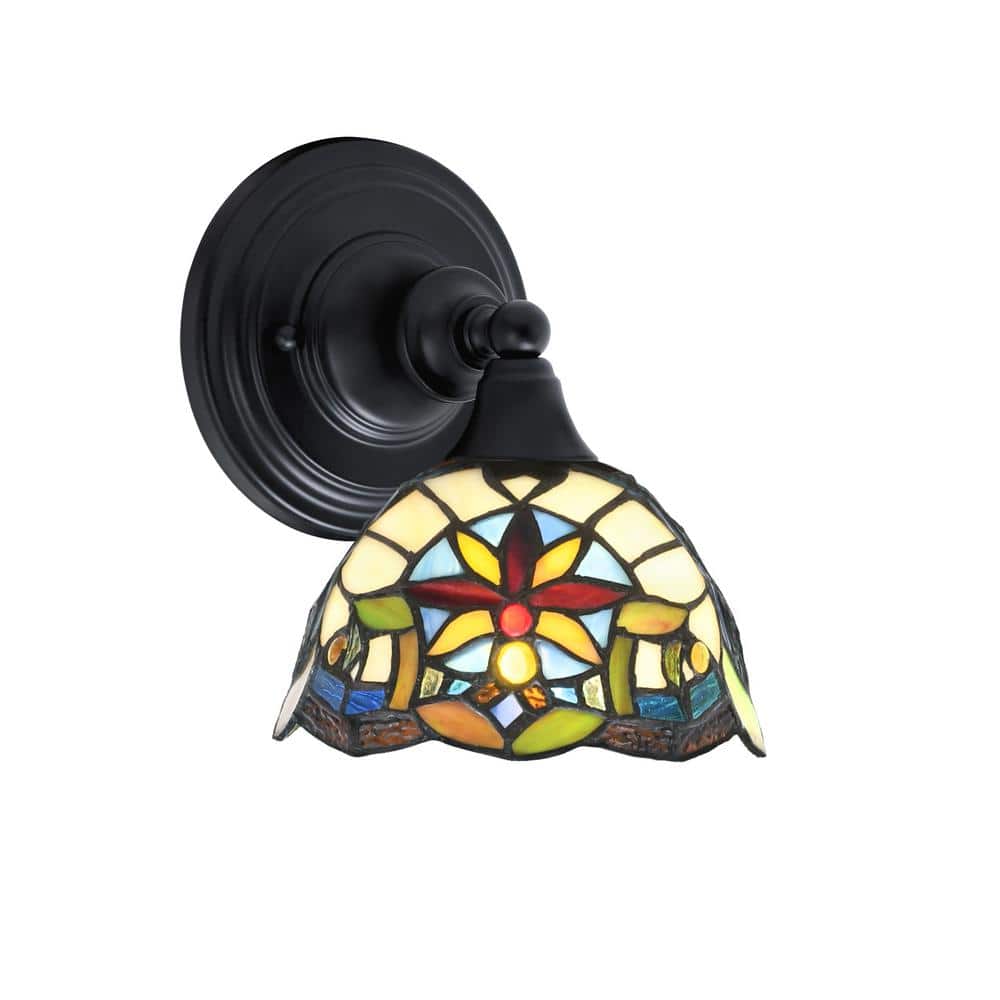 Fulton 1-Light Matte Black Wall Sconce, 7 in. Earth Star Art Glass