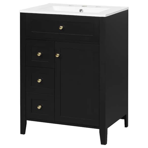 24 in. Modern Black Bathroom Vanity with Ceramic Sink and Soft-Close Door