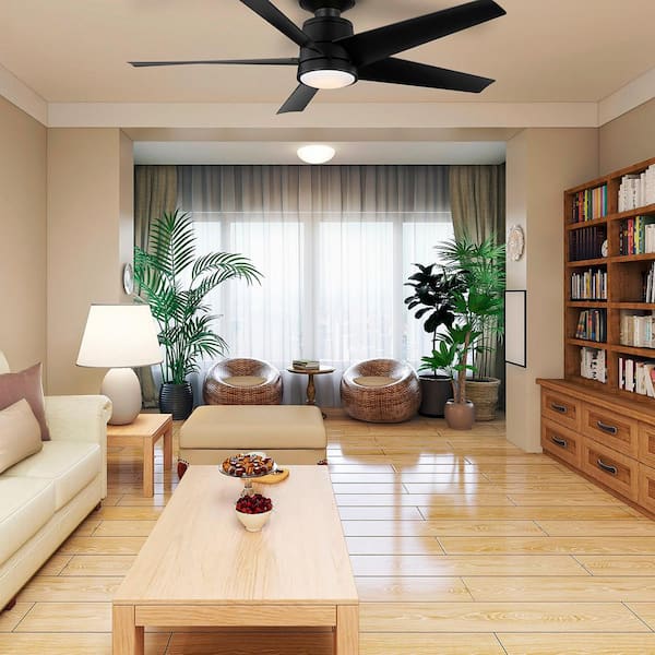 Ainslee 54 in. Indoor/Covered Outdoor Matte Black Hugger Ceiling Fan with DC Motor, Color Changing LED and Remote