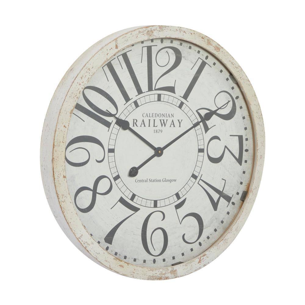 24" Distressed White Wooden Vintage Round Wall Clock