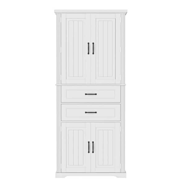 30 in. W x 15.8 in. D x 72.5 in. H White Linen Cabinet with Multi-Functional Storage Space and 2 Drawers