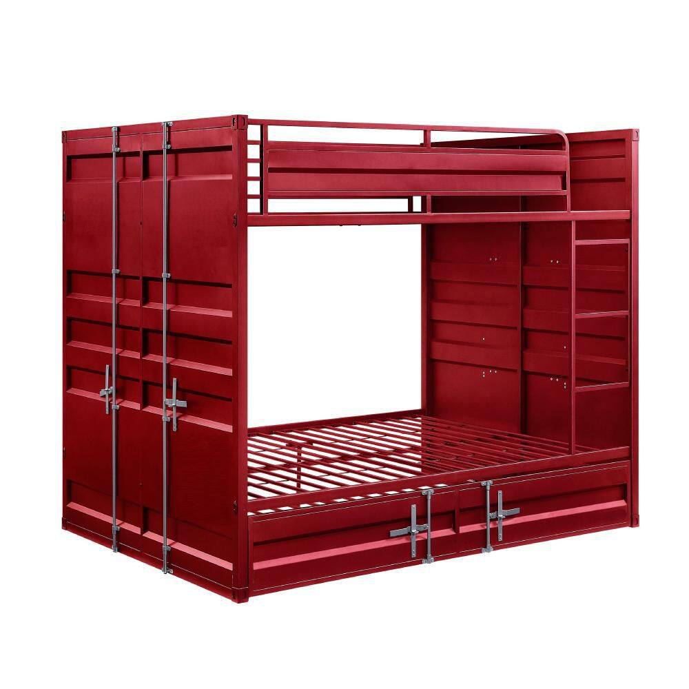 Modern Red Full Bunk Bed with Recessed Panel Design