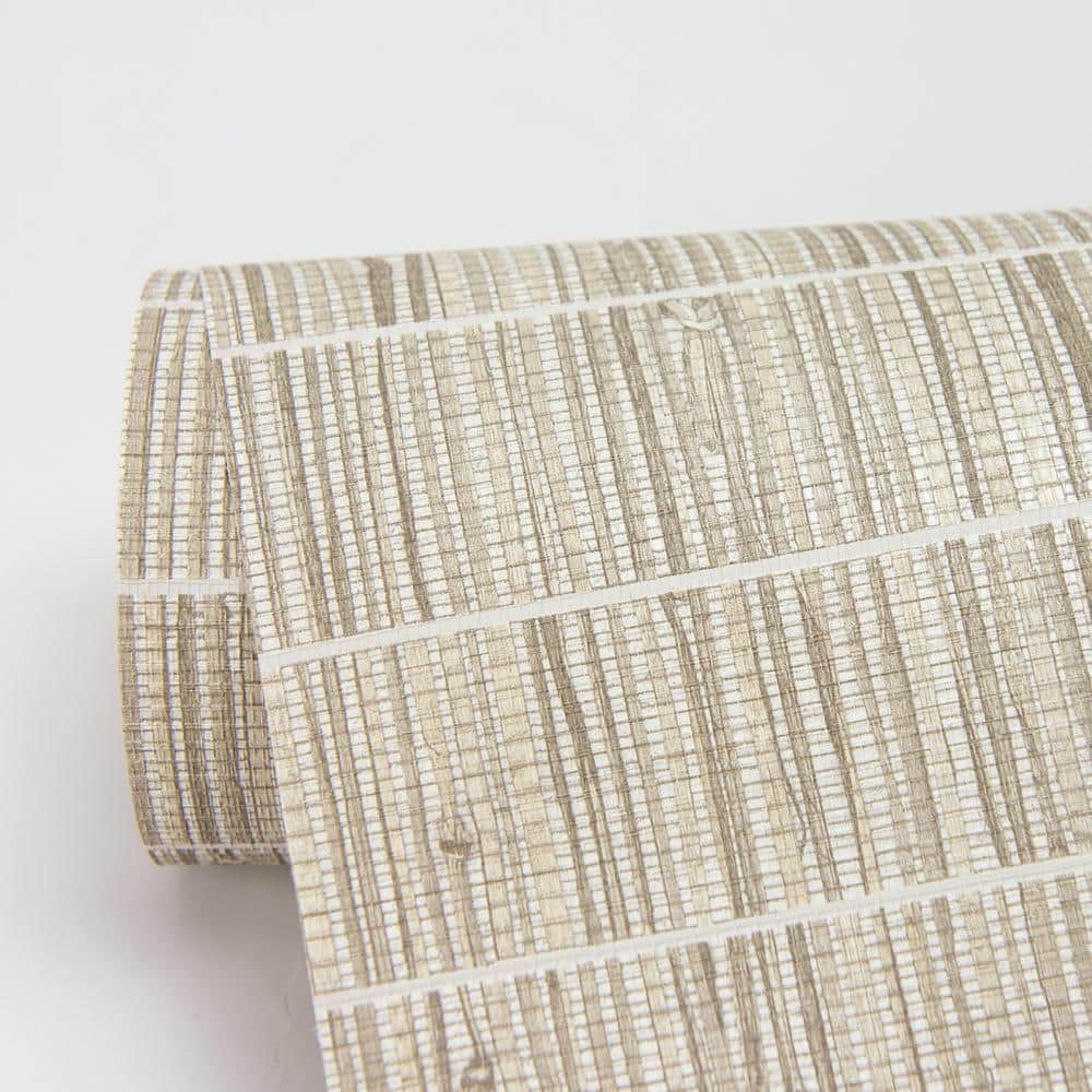 Taupe Vinyl-Coated Faux Grasscloth Embossed Wallpaper