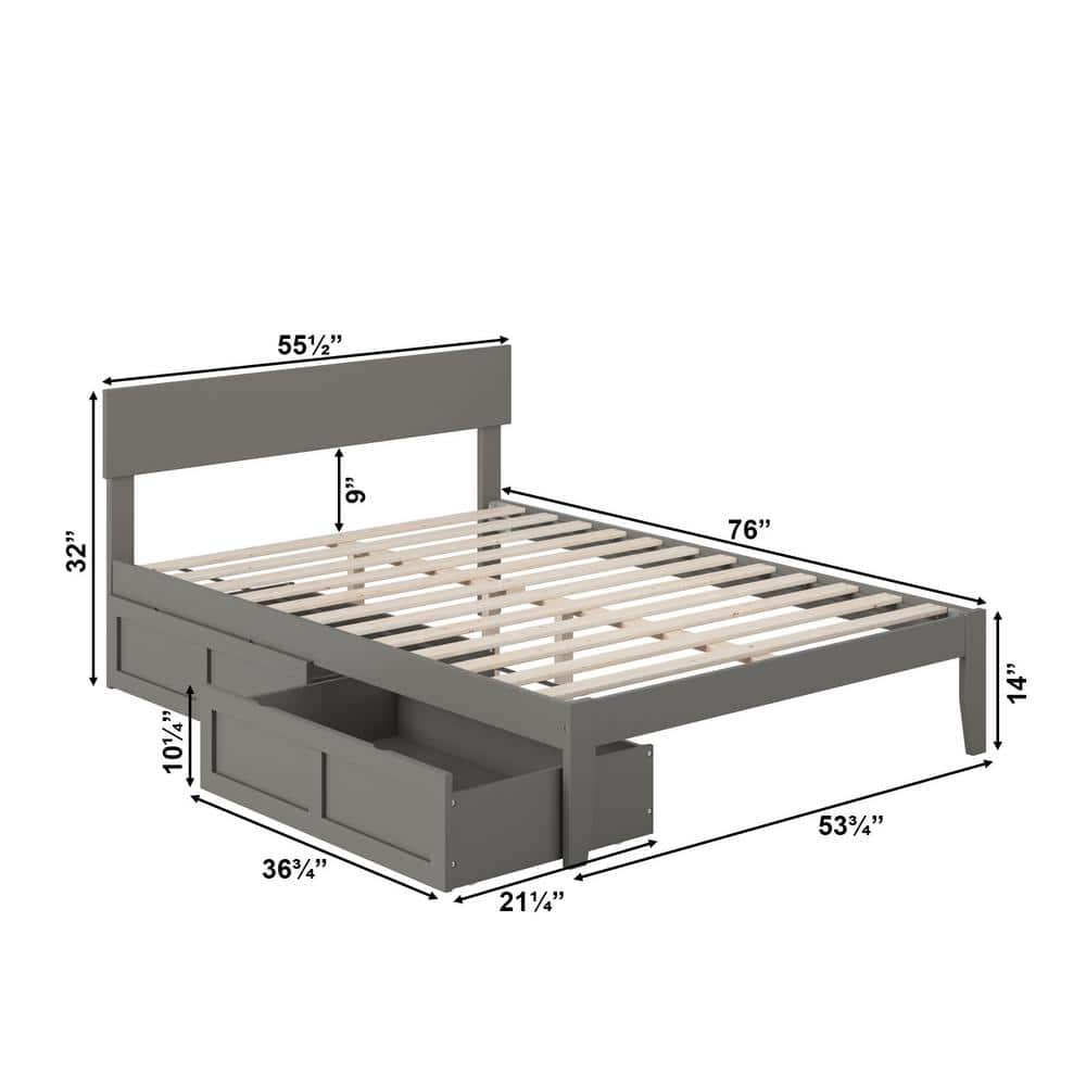 Gray Full Wood Platform Bed with Storage Drawers