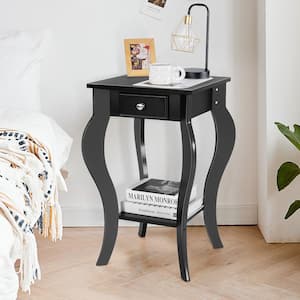 1-Drawer Black Accent Nightstand Side Table with Drawer Bottom Shelf 23.5 in. x15 in. x 15 in.