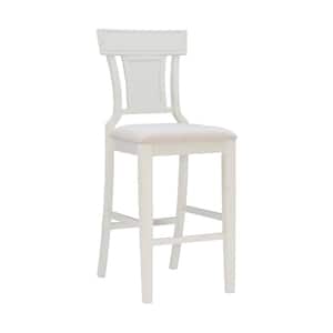 Maxwell 30 in. Cream White High Back Wood Bar Stool with Fabric Seat