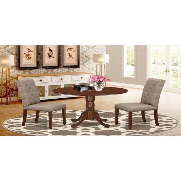 East West Furniture 3-Piece Mahogany Finish Solid Wood Top - Round Dining Room Set - Seats 4
