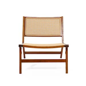 Brown Rubberwood Armless Accent Chair with PE Rattan Low Profile