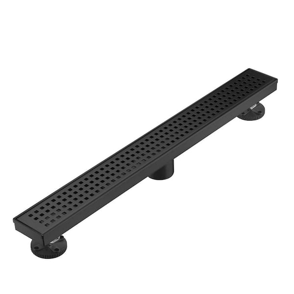 24 in. Stainless Steel Linear Shower Drain with Square Pattern Drain Cover in Matte Black