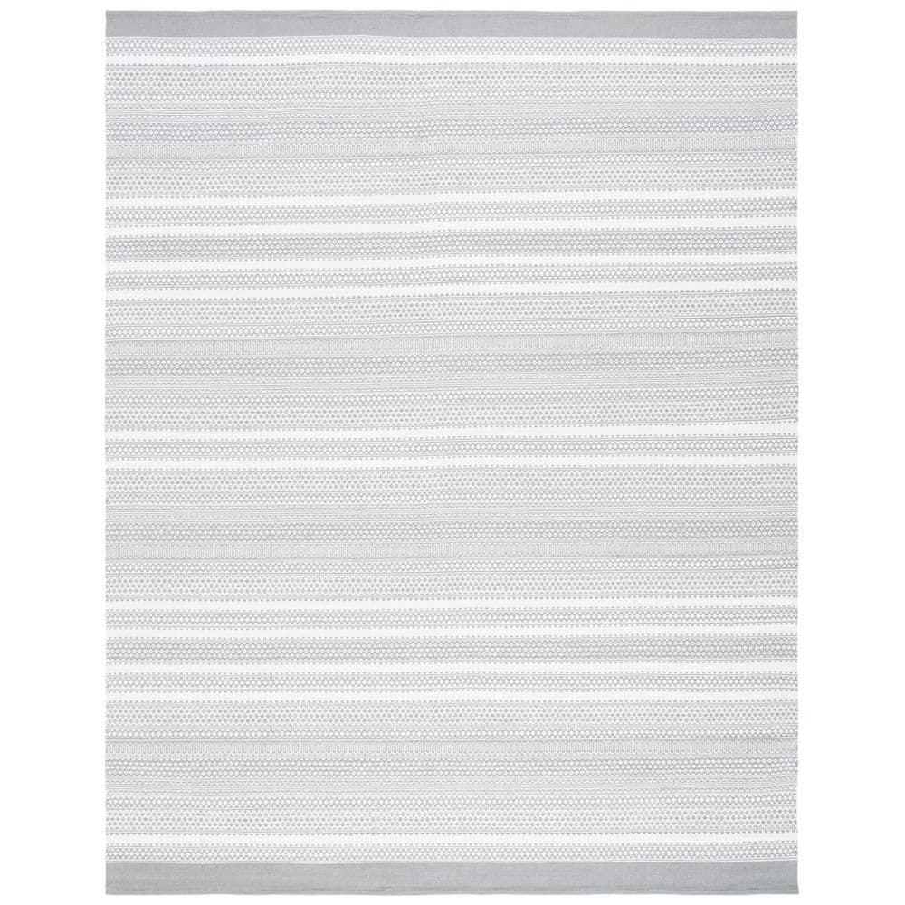 Gray and Beige Handwoven Wool Striped 8' x 10' Area Rug