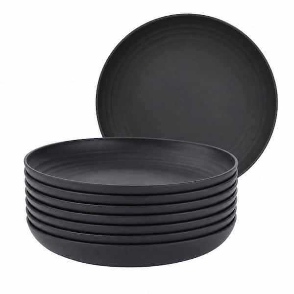 Black 9 in. Deep Dinner Plates Set of 8 Alternative for Plastic Plates Microwave and Dishwasher Safe Wheat Straw Plates