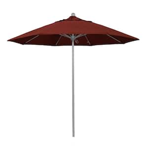 9 ft. Gray Woodgrain Aluminum Commercial Market Patio Umbrella Fiberglass Ribs and Push Lift in Henna Sunbrella