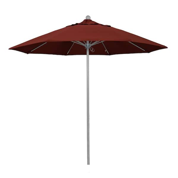 California Umbrella 9 ft. Gray Woodgrain Aluminum Commercial Market Patio Umbrella Fiberglass Ribs and Push Lift in Henna Sunbrella