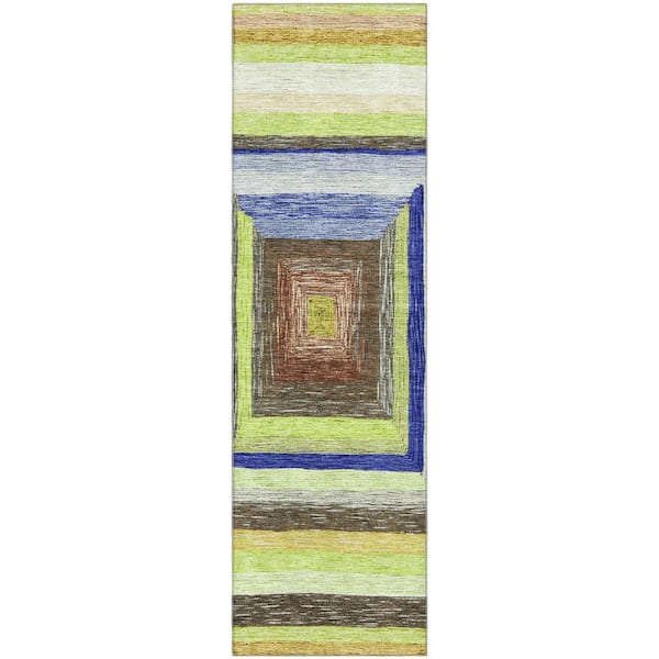 Mayfield Premium Machine Washable Abstract AMF1957 Lime 2 ft. x 7 ft. Runner Rug