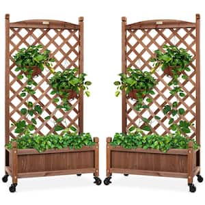 48 in. Wood Planter Box and Diamond Lattice Trellis (2-Pack)