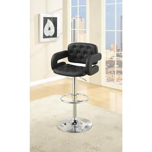 44 in. Adjustable Black Faux Leather Low Back Metal Bar Stool