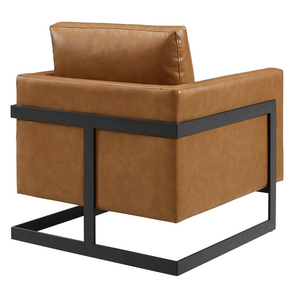 Rustic Black and Tan Faux Leather Club Chair with Metal Base